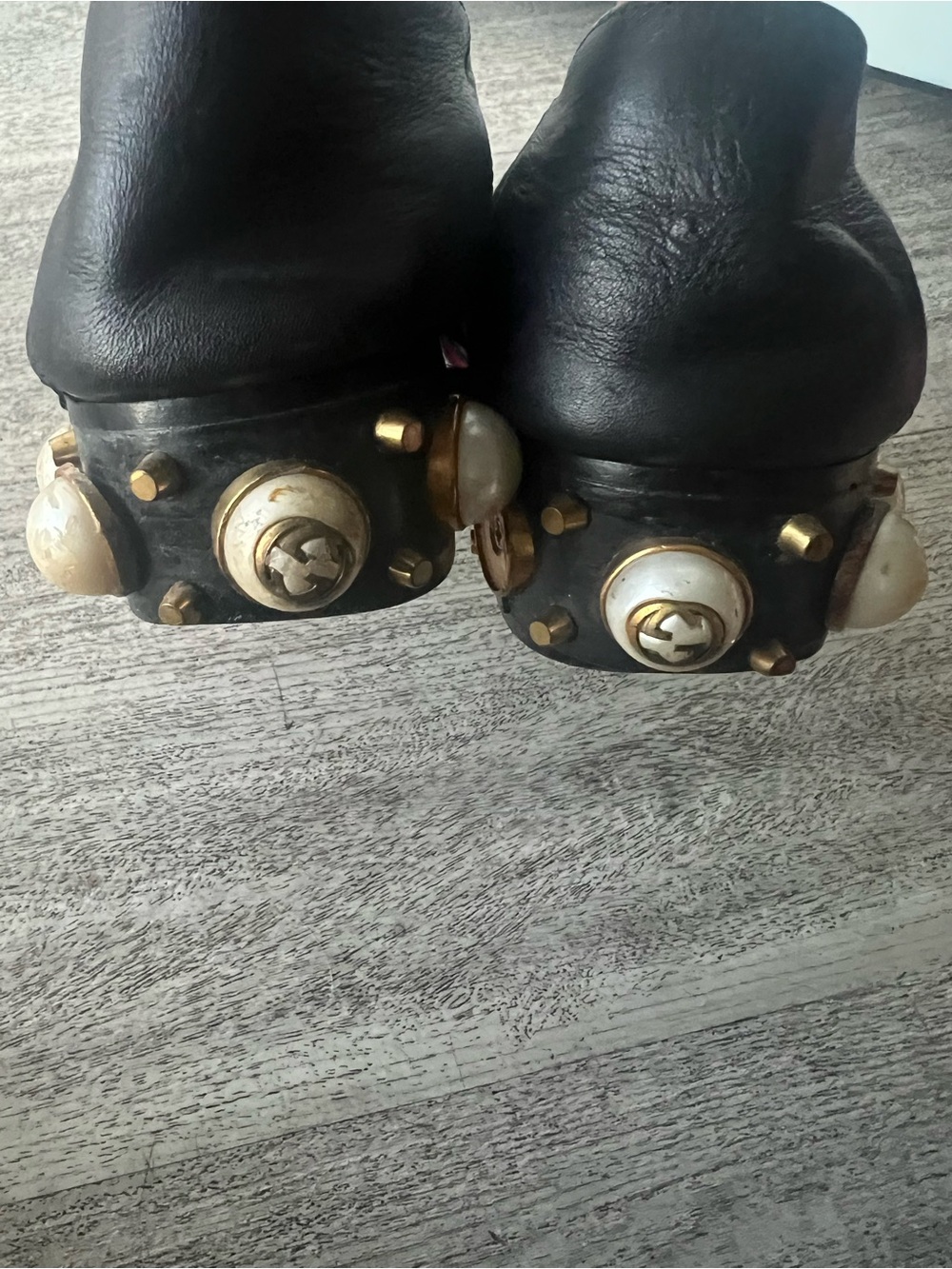 Gucci Black Leather Loafers with Red Stripe and Gold GG Hardware - Picture 4 of 10